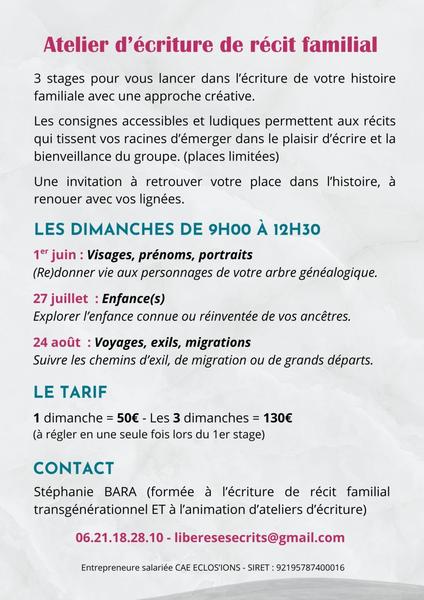 Stage écriture de récit familial