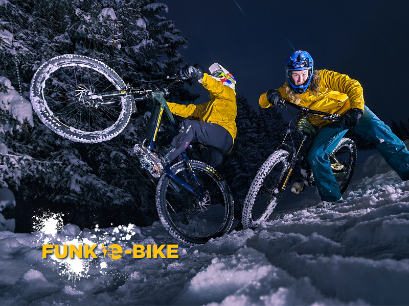 funk'e-bike soirée vtt electrique sur neige piste nocturne grand bornand