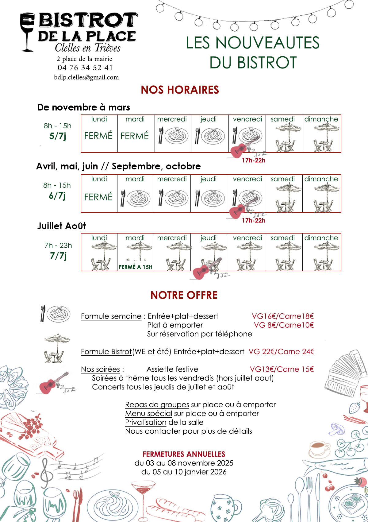 Horaires et offre 2025-2026