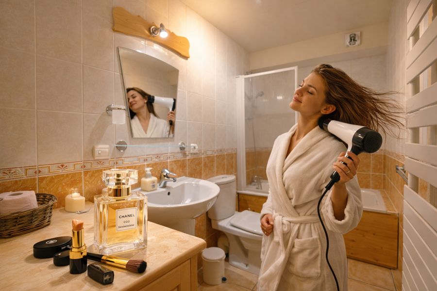 SALLE DE BAIN COMPLETE AVEC SECHE CHEVEUX ET SECHE SERVIETTES