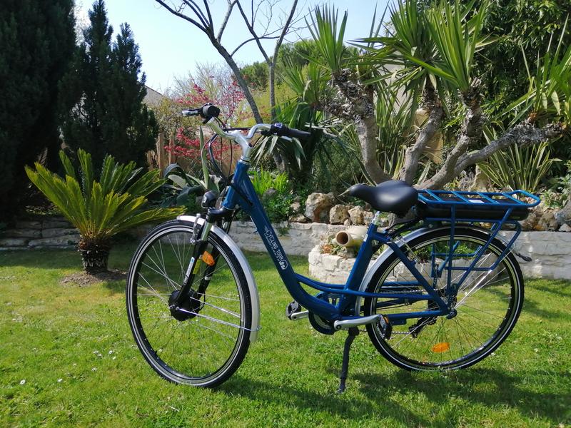 Vélo électr'que dans un jardin