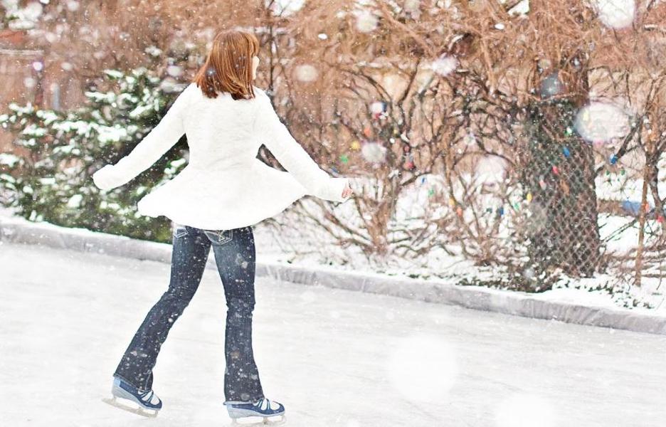 patinoire, glace, neige, sapin 