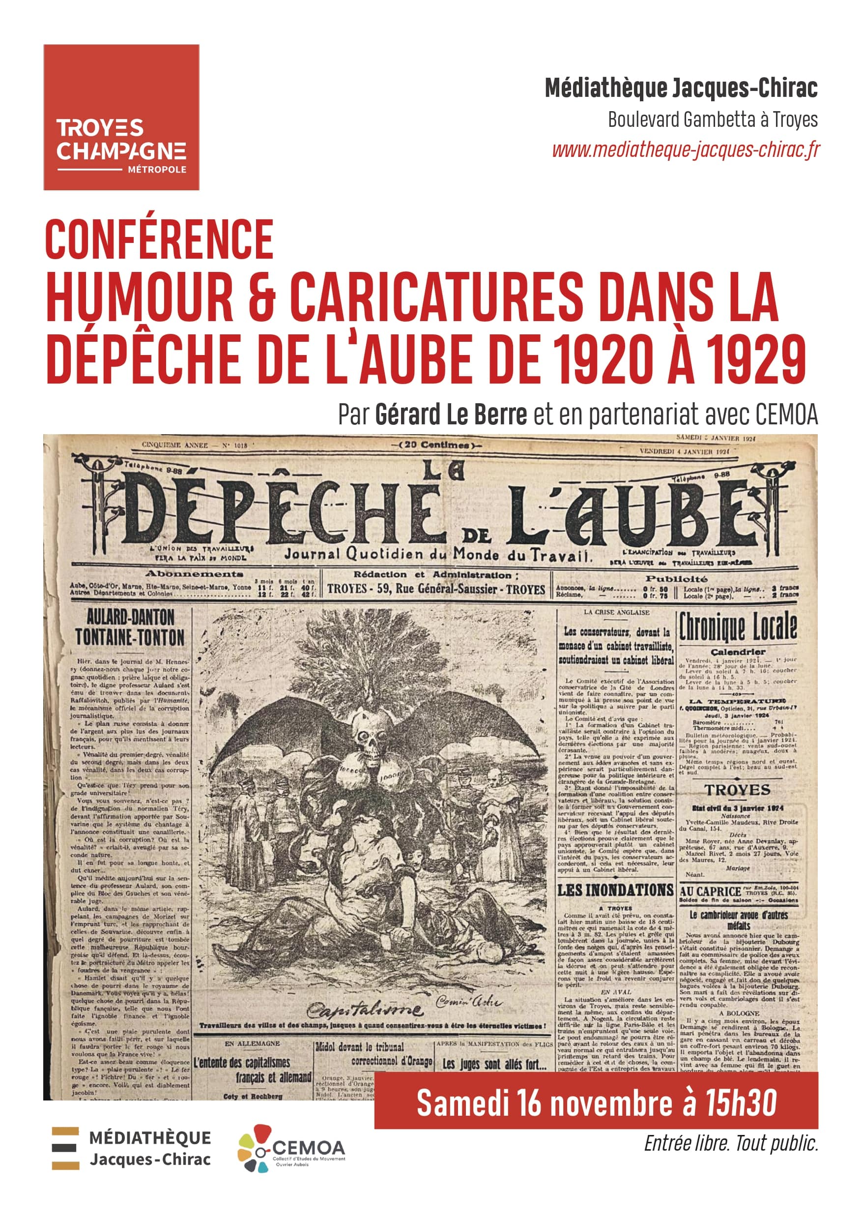 CONFÉRENCE - HUMOUR & CARICATURES DANS LA DÉPÊCHE... Le 16 nov 2024