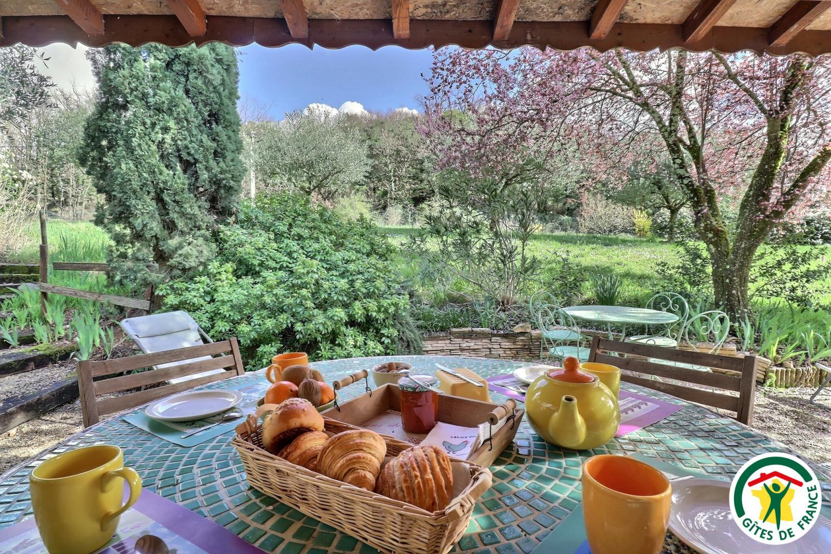 Petit-déjeuner sur la terrasse du gîte