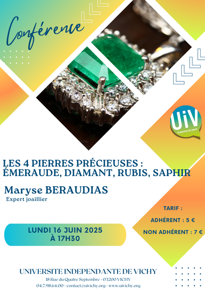 Conférence : les 4 pierres précieuses : émeraude, diamant, rubis, saphir