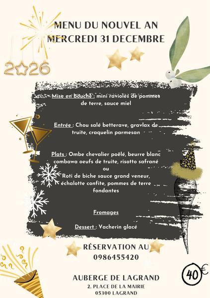 Menu de la Saint Sylvestre à l'Auberge de Lagrand_Garde-Colombe - © Auberge de Lagrand