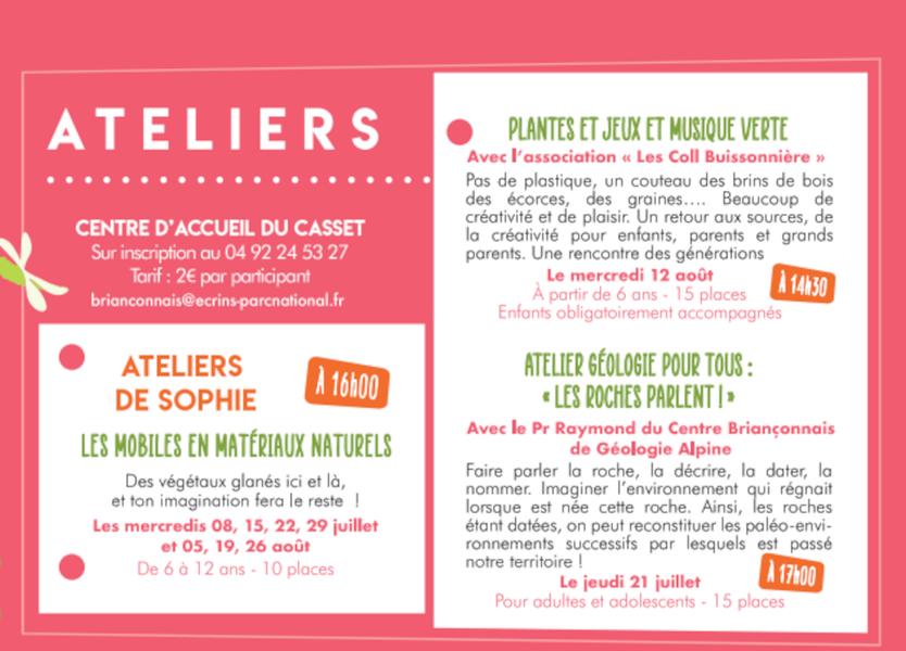 The Ecrins National Park workshops at Le Casset