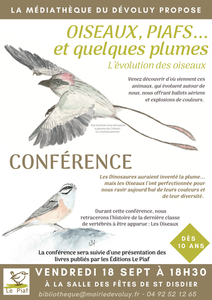 Conférence : Oiseaux, piafs et quelques plumes… L’évolution des oiseaux