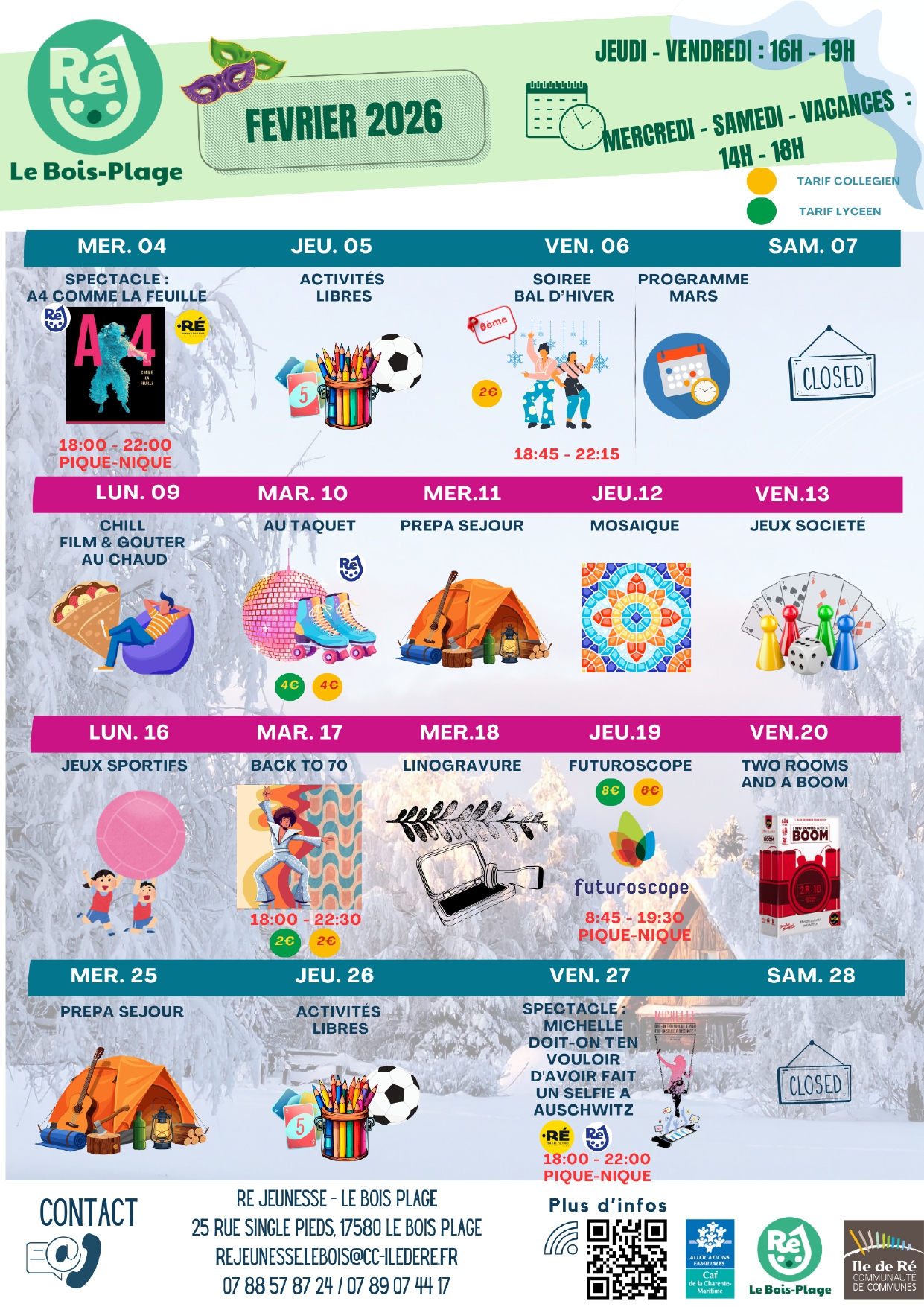 Animations de Ré Jeunesse au Bois-Plage-en-Ré - Février