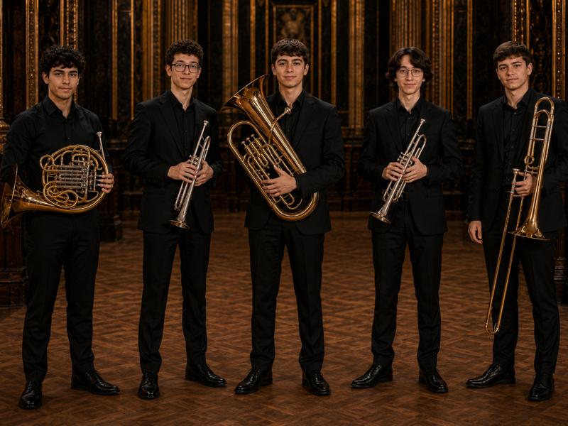 Les cinq jeunes musiciens avec leurs instruments
