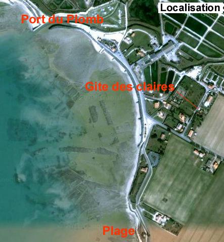 Photo aérienne pour situer le gîte par rapport à la plage et le Port du Plomb.