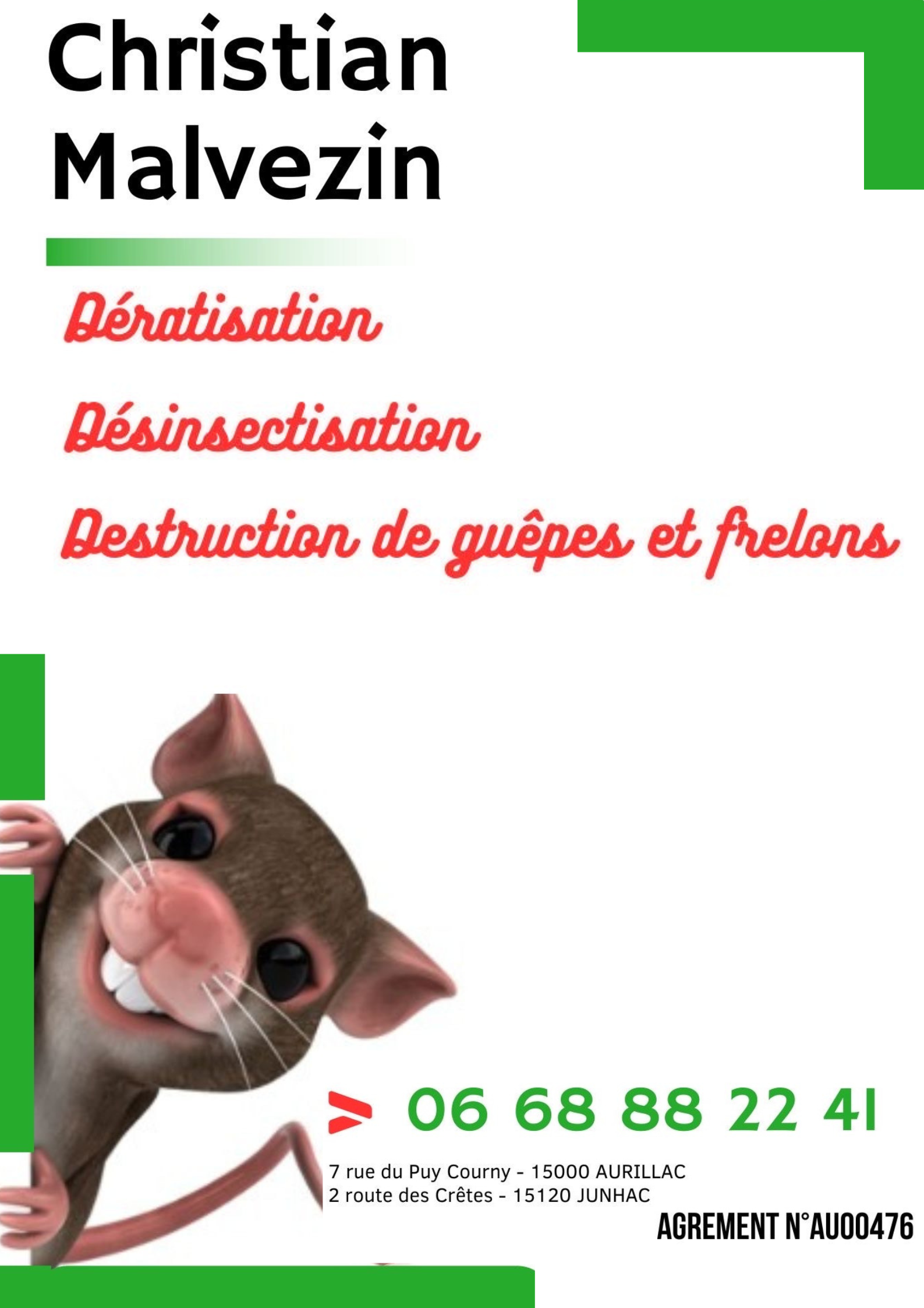 MALVEZIN Christian - Dératisation, désinsectisation et désinfection