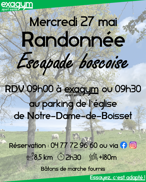 Randonnée Exagym Sport-Santé à Notre-Dame-de-Boisset le 27/05/26.
