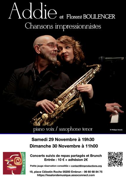 Concert de chansons impressionnistes 'Addie et Florent Boulenger' EMBRUN - © © improductions Concert de chansons impressionnistes 'Addie et Florent Boulenger' EMBRUN - © © improductions