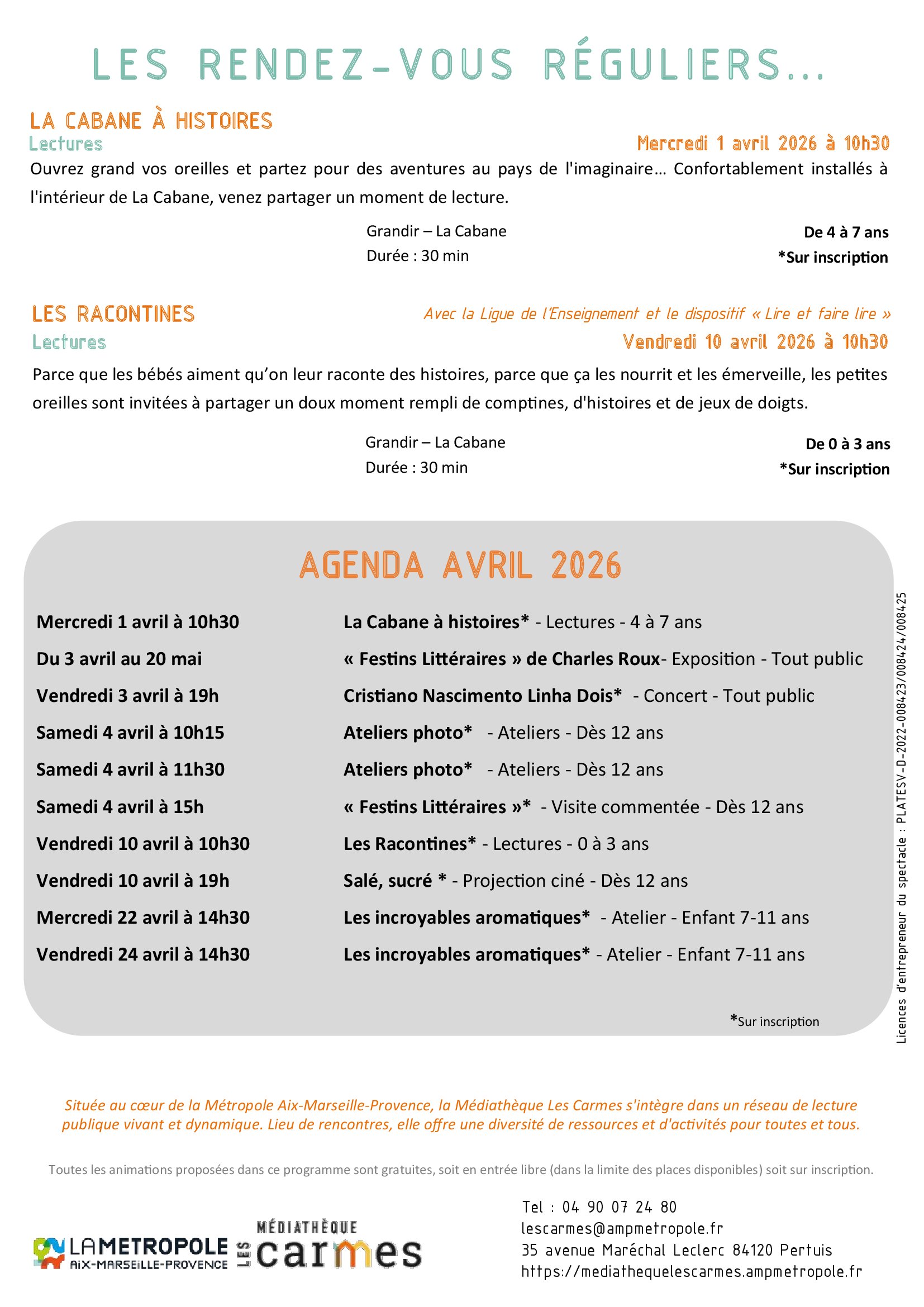 Programme médiathèque avril