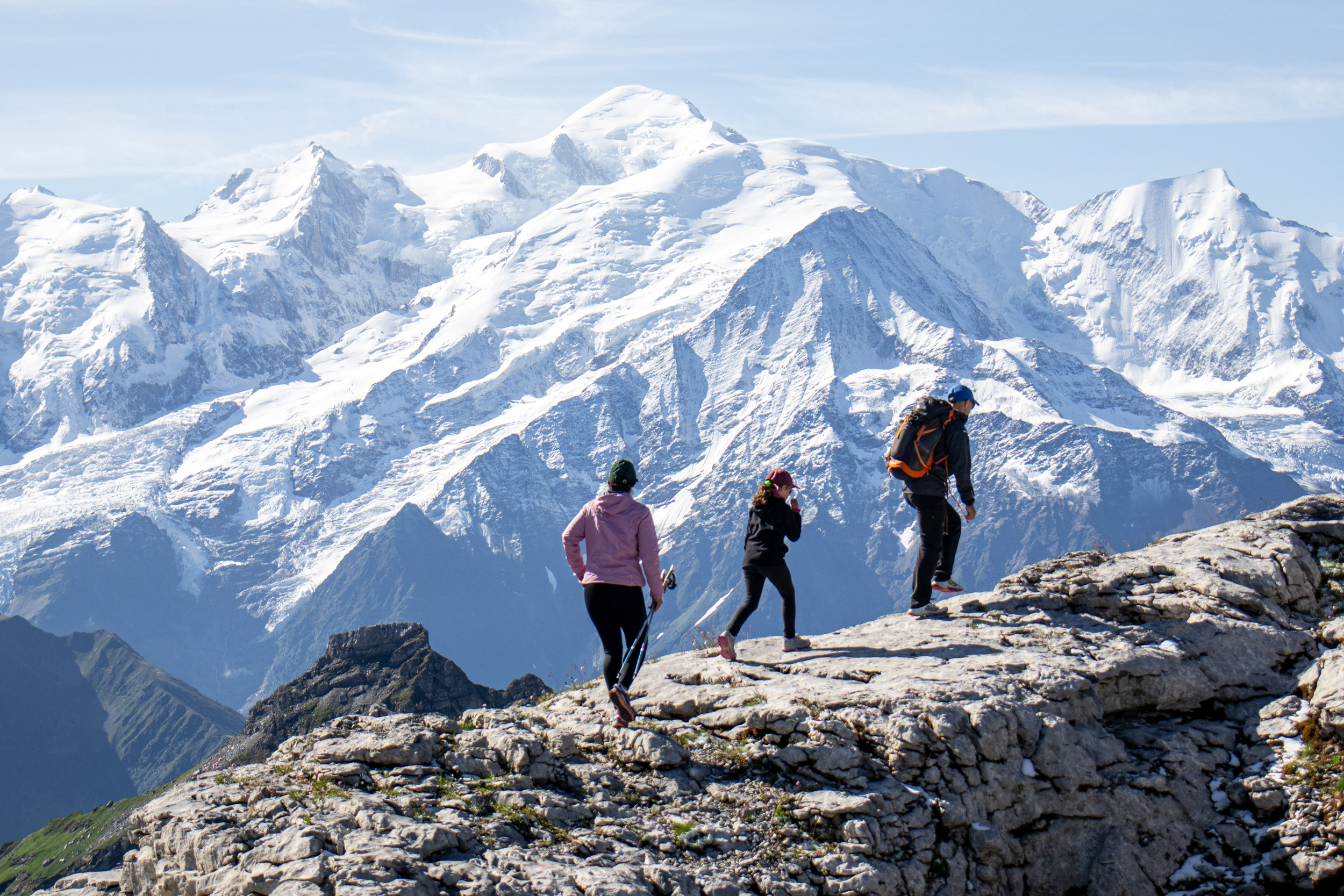 Family walking in front of Mont Blanc