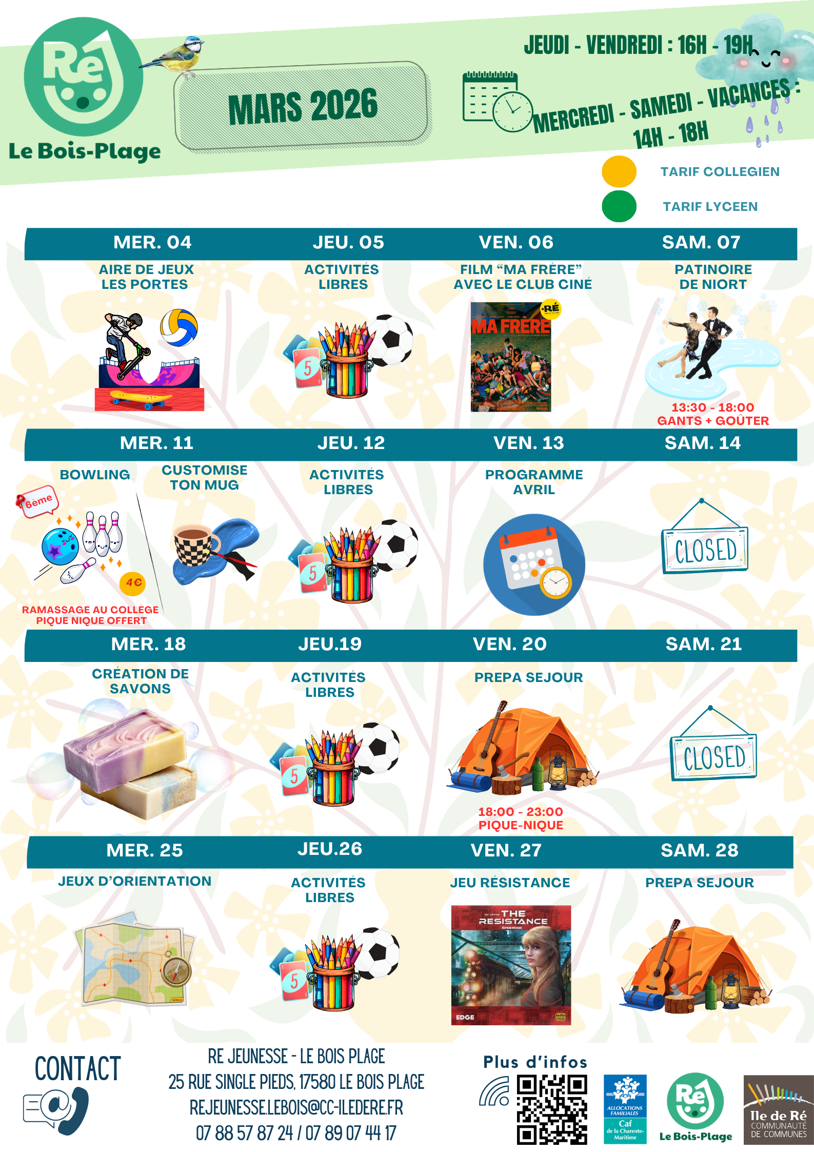 Animations de Ré Jeunesse au Bois-Plage-en-Ré - Mars