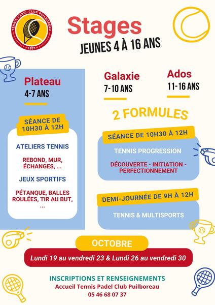 Sport -Stage Tennis & Multisports – Vacances d’octobre