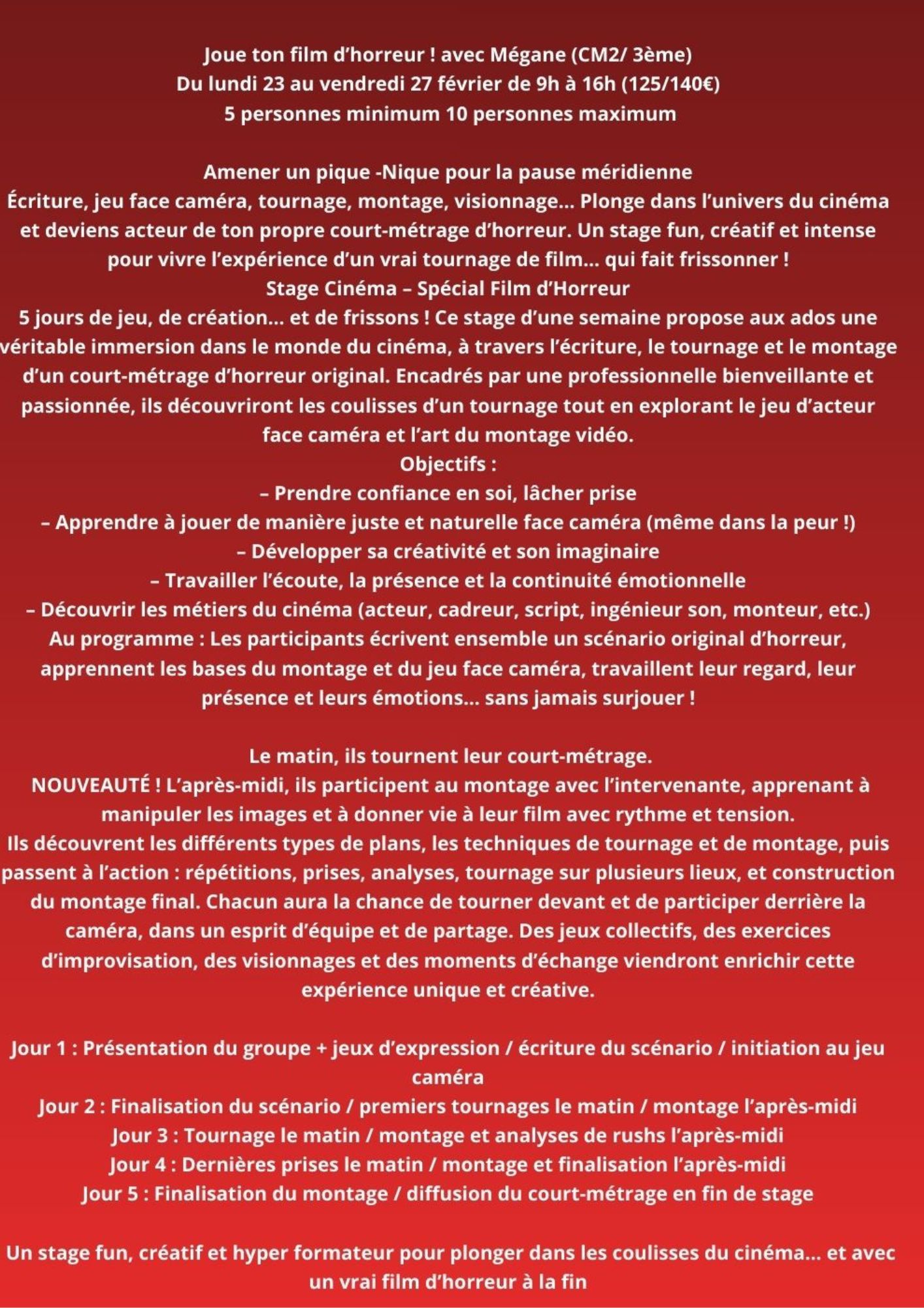 Stage "Théâtre/Cinéma" à la Maison Pour Tous