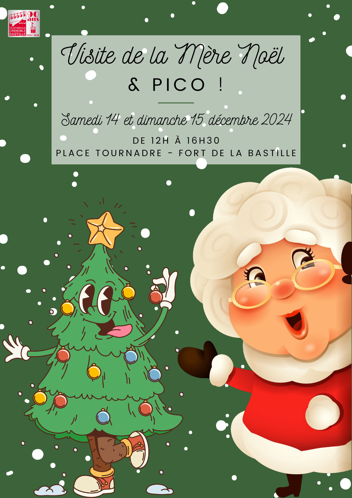 Affiche Mère Noël et Pico - visites Mère Noel Bastille 2024