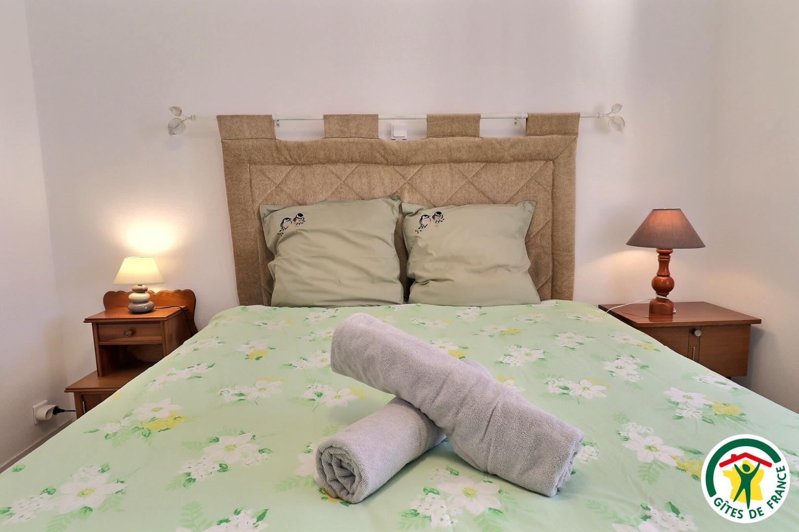 Chambre avec un lit double (1x160x200), rangement