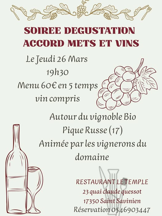 Soirée dégustation mets et vin - Le Temple