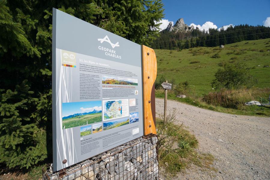 Panneau d'accueil du sentier du Mont Bénand au parking de la Creusaz