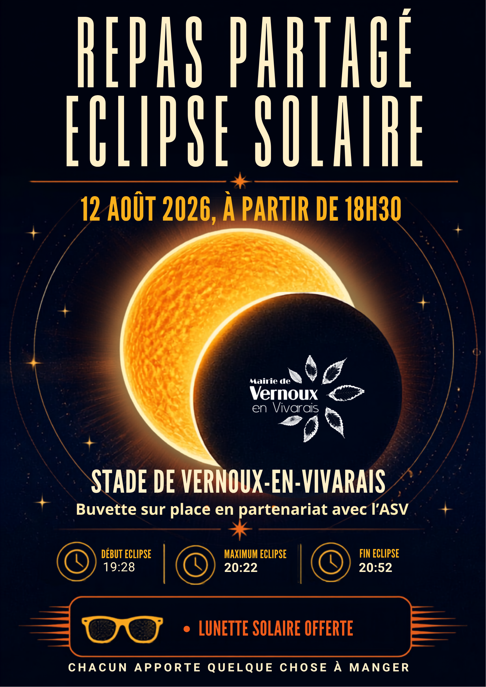 Soirée "Observation de l'éclipse solaire" (avec repas partagé et retransmission de match de football)