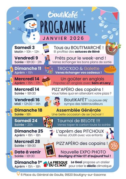 Programme du Boutikafé – Janvier 2026
