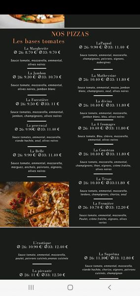 Carte des pizzas