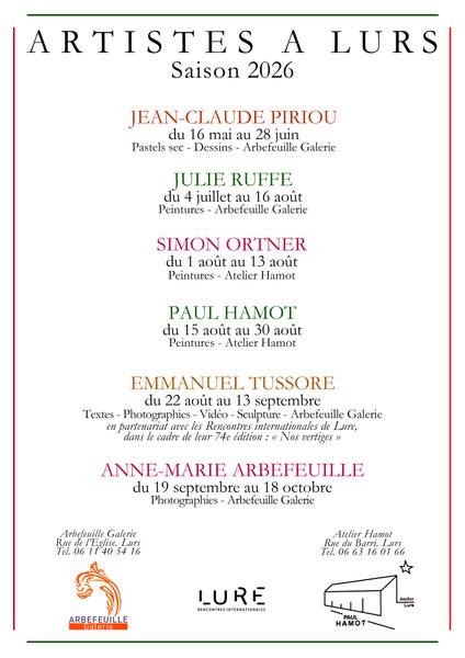 Expositions \'\'Artistes à Lurs\'\' Saison 2026