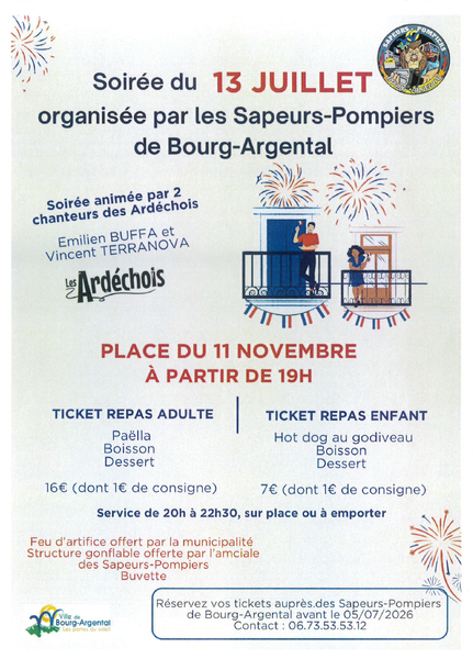 Animations du 13 juillet + Feu d'artifice_Bourg-Argental