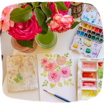 Atelier roses à l'aquarelle