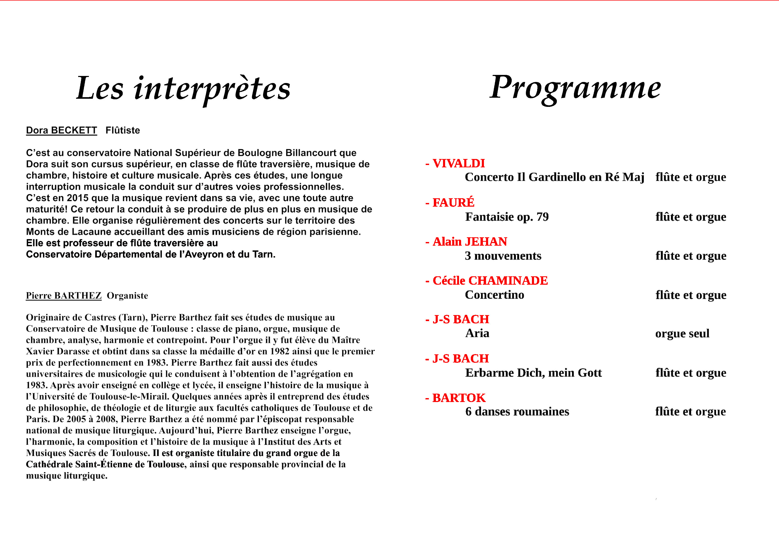 Concert Flute et Orgue Programme int