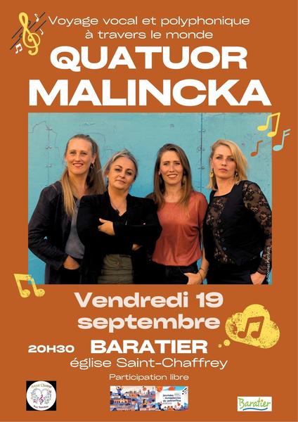 Concert chants polyphoniques 'Quatuor Malincka' - © affiche Malincka Concert chants polyphoniques 'Quatuor Malincka' - © affiche Malincka