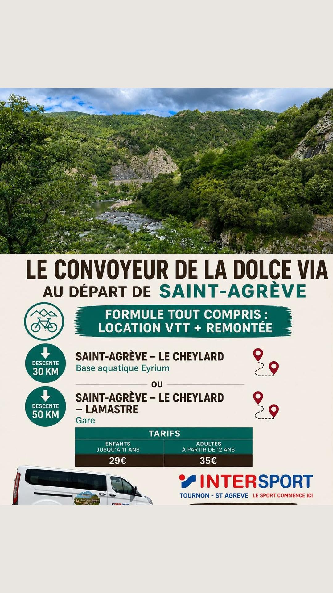 Intersport : Location VTT + remontée en minibus - Le convoyeur de La Dolce Via