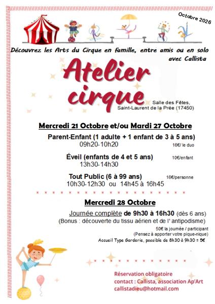 Ateliers CIRQUE : vacances d'octobre