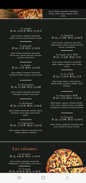 Carte des pizzas