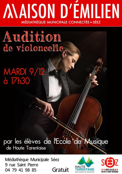 Audition de violoncelle à la médiathèque