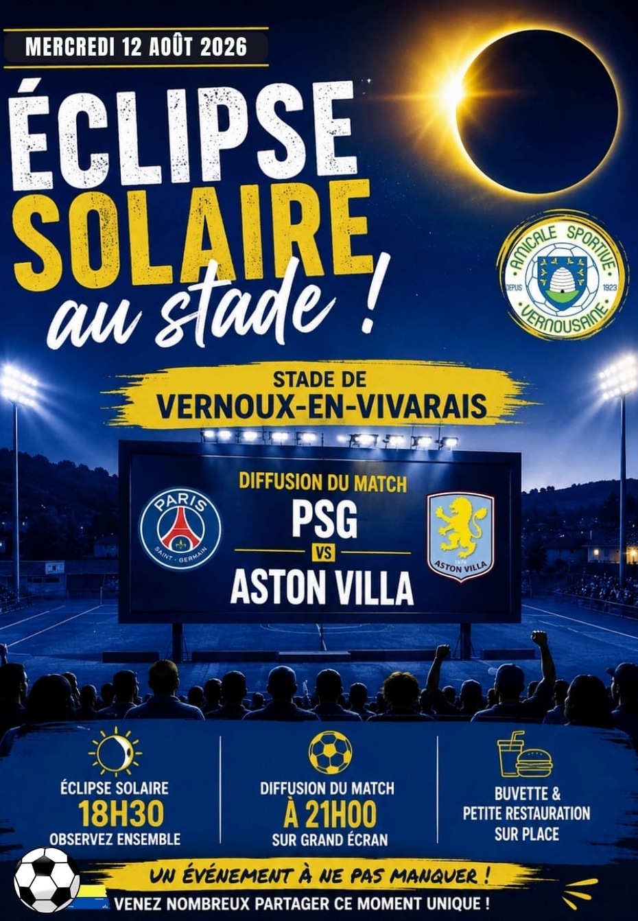 Retransmission sur grand écran de la finale de la Supercoupe d'Europe de football (PSG vs Aston Villa)