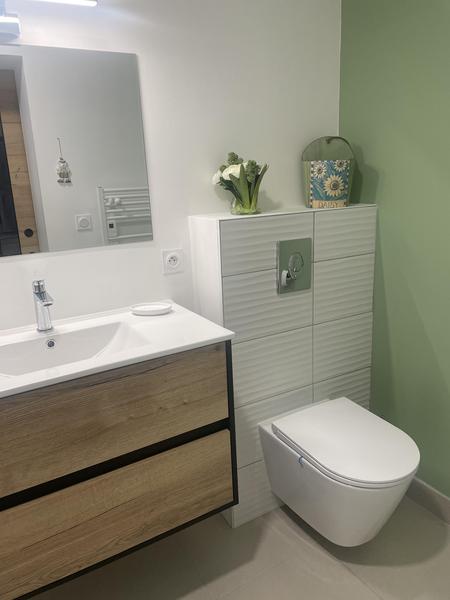 Evier et toilettes dans la salle d'eau de la chambre  Olive