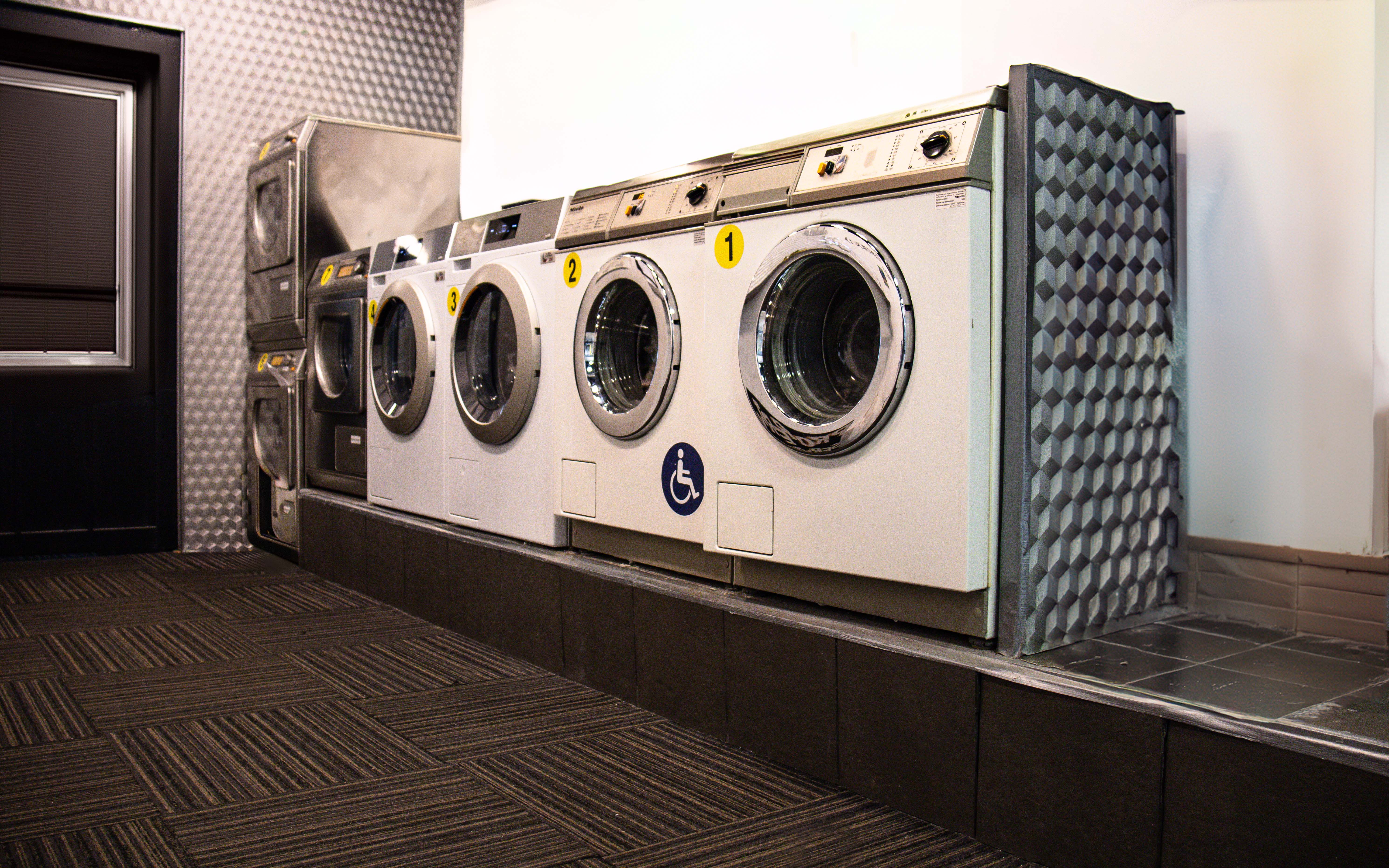 Self-service washing machines and dryers