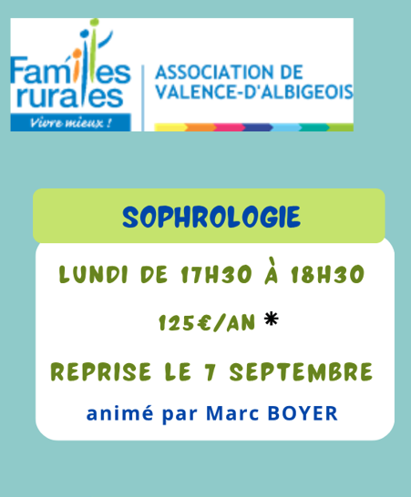 Reprise des cours de sophrologie - Familles Rurales Val81