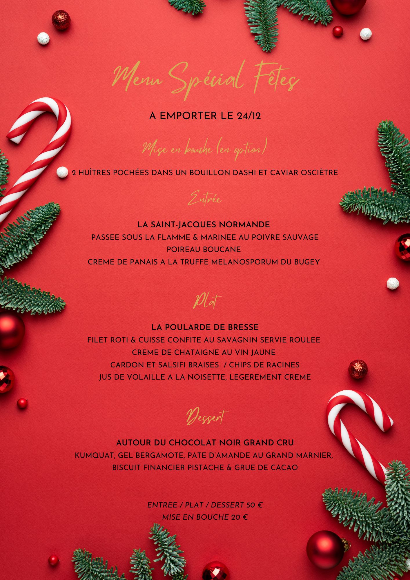 Menu à emporter de Noël