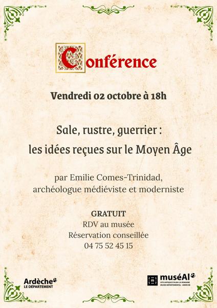 Conférence gratuite "Sale, rustre, guerrier : les idées reçues sur le Moyen Âge"_Alba-la-Romaine