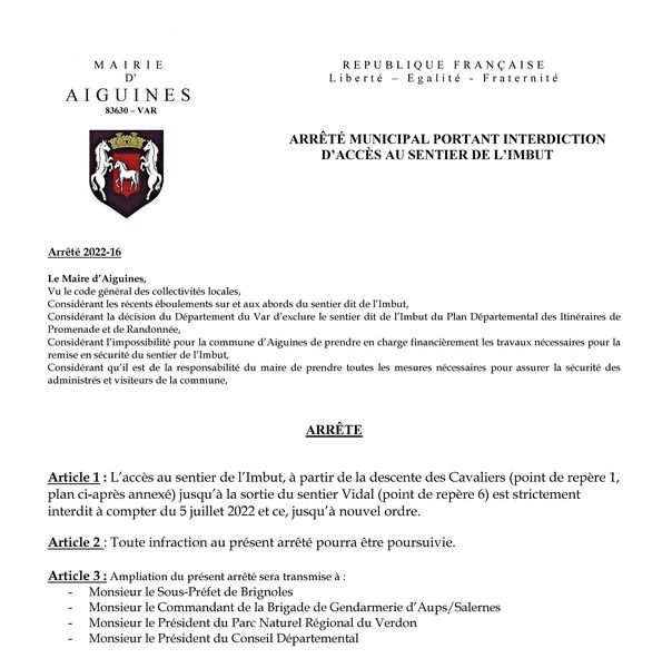 AIGUINES - The Imbut path - CLOSED