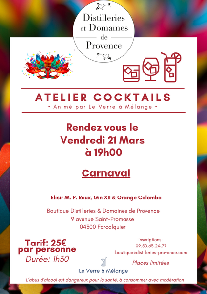 Atelier cocktails - Carnaval Le 21 mars 2025