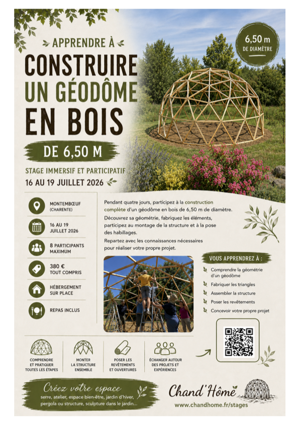 Apprendre à construire un géodôme en bois de 6,50 m