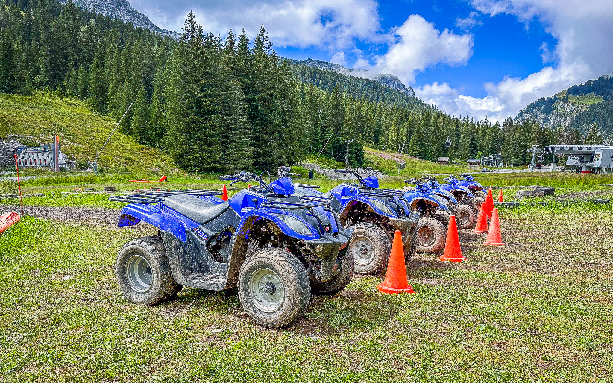 Close-up of several quads in a row