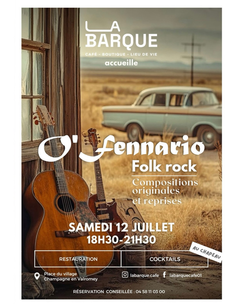 http://Animation%20musicale%20de%20folk%20rock%20avec%20O'Fennario%20à%20la%20Barque